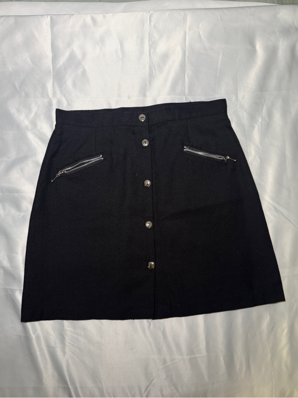 Expressions Black Button-Front Mini Skirt with Zip Pockets